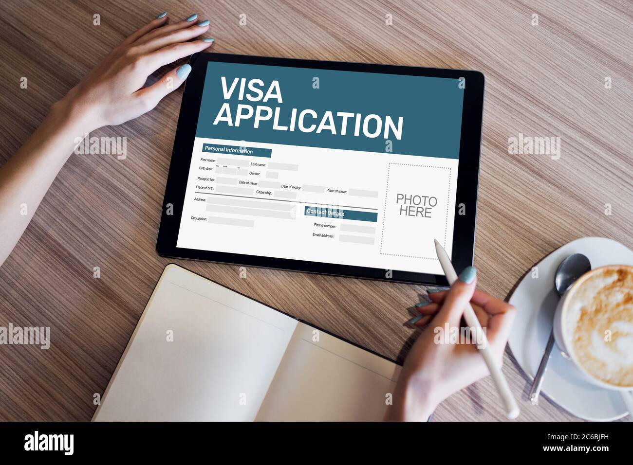 Online Visa Application Form auf dem Bildschirm. Land besuchen Sie erlauben Stockfoto