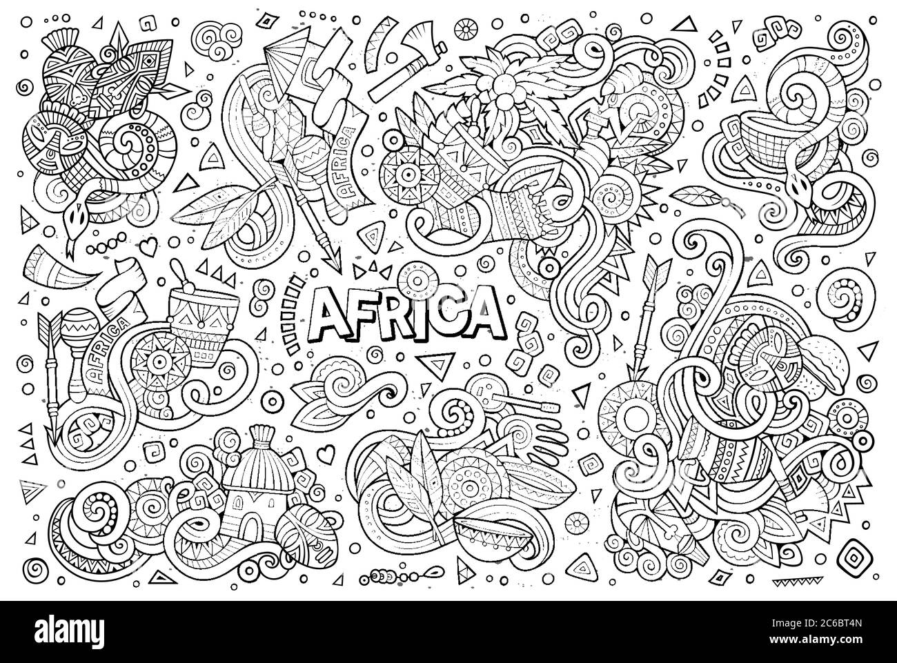Vektor Doodle Cartoon-Set von Afrika-Designs Stock Vektor