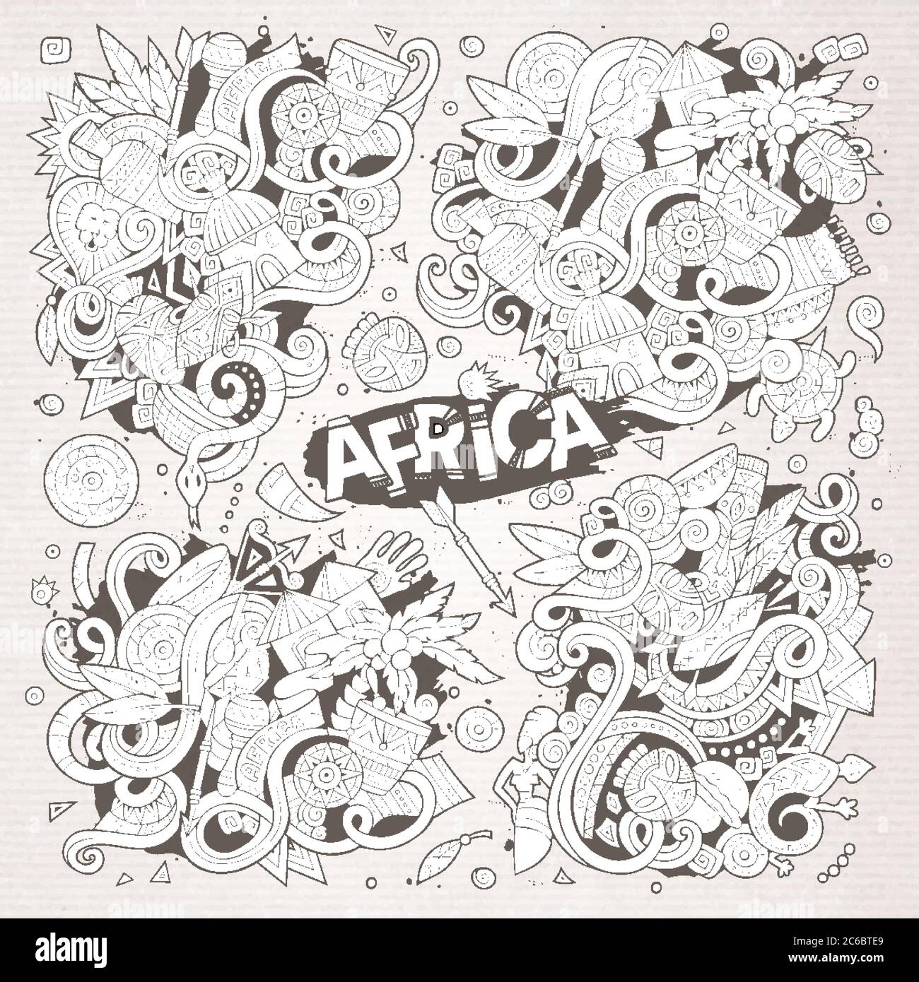 Vektor Doodle Cartoon-Set von Afrika-Designs Stock Vektor