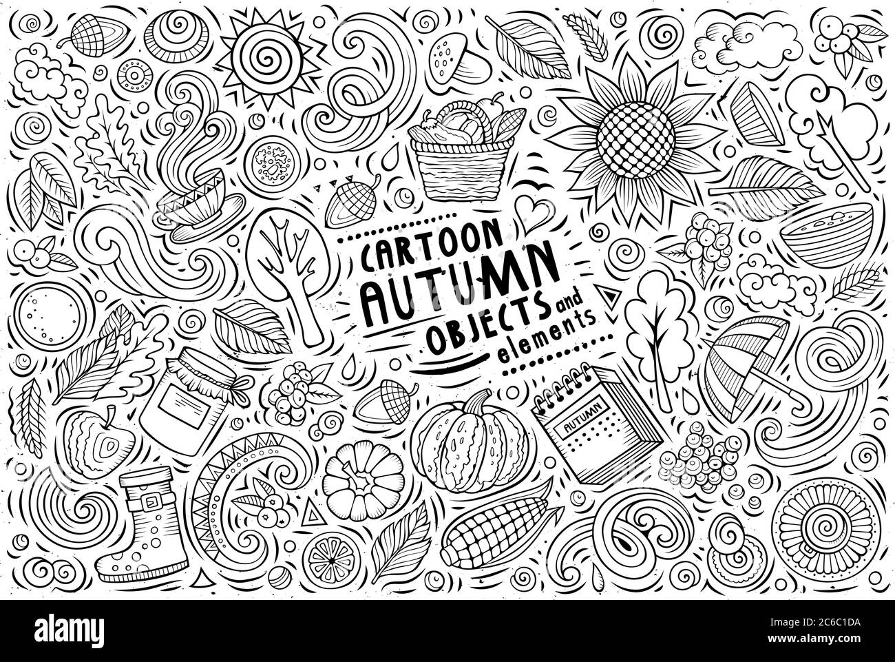 Vektor Doodle Cartoon Set von Herbst-Elemente, Objekte und Symbole Stock Vektor