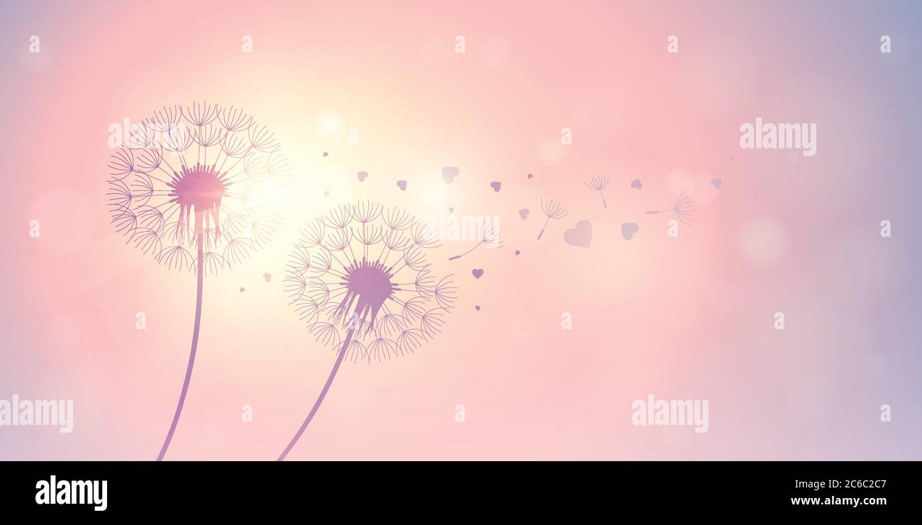 Löwenzahn Silhouette mit fliegenden Samen und Herzen für Valentines Tag Vektor-illustration EPS 10. Stock Vektor