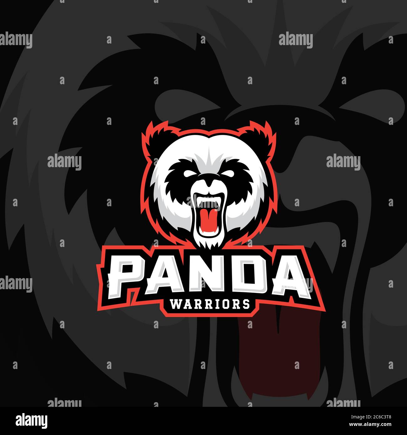 Panda Krieger Abstrakt Vektor-Zeichen, Emblem oder Logo-Vorlage. Sport Team Maskottchen Label. Wütend Bear Gesicht mit Typografie. Stock Vektor