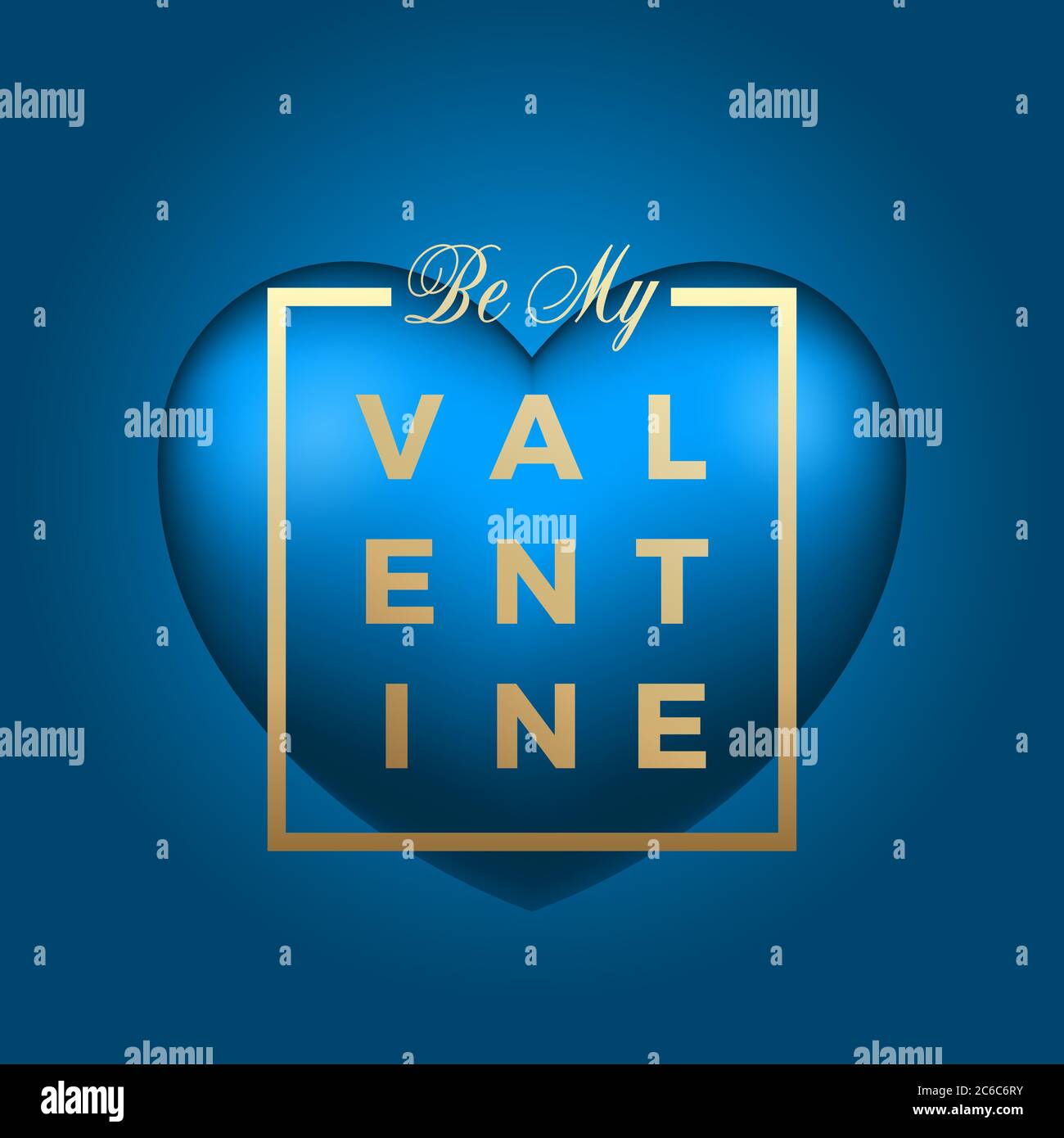 Golden Modern Typography Valentinstag Grüße in einem Rahmen mit hellblauem Herz Vektor auf Gradient Hintergrund. Edle Karte oder Poster Stock Vektor