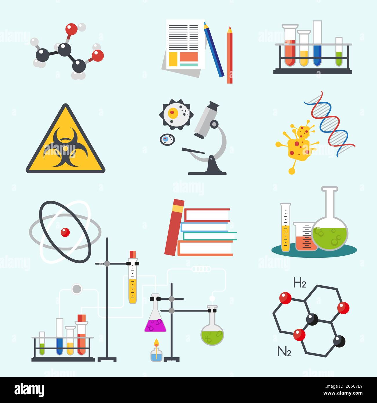 Chemische Labor Wissenschaft und Technologie flache Stil Design Vektor Illustration Symbole Stock Vektor