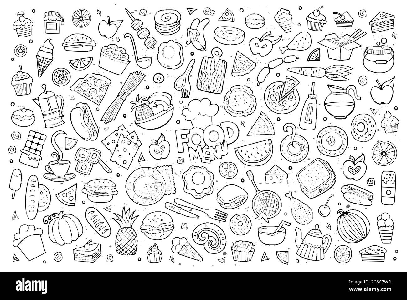 Lebensmittel doodles Hand gezeichnet skizzenhafte Vektor-Symbole Stock Vektor