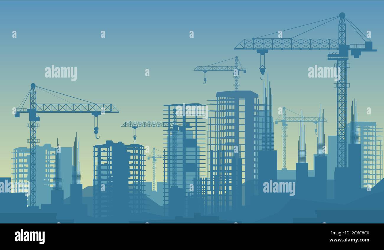 Banner-Illustration von Gebäuden im Bau. Stock Vektor