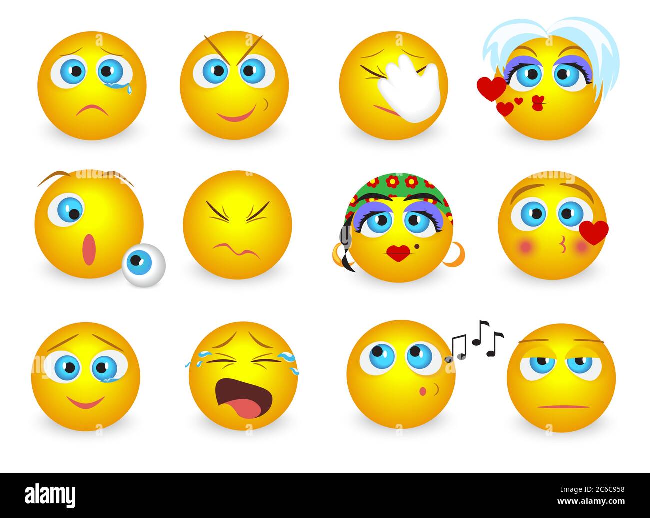 Satz Emoji Emoticons Gesicht Symbole isoliert. Vektorgrafik. Stock Vektor