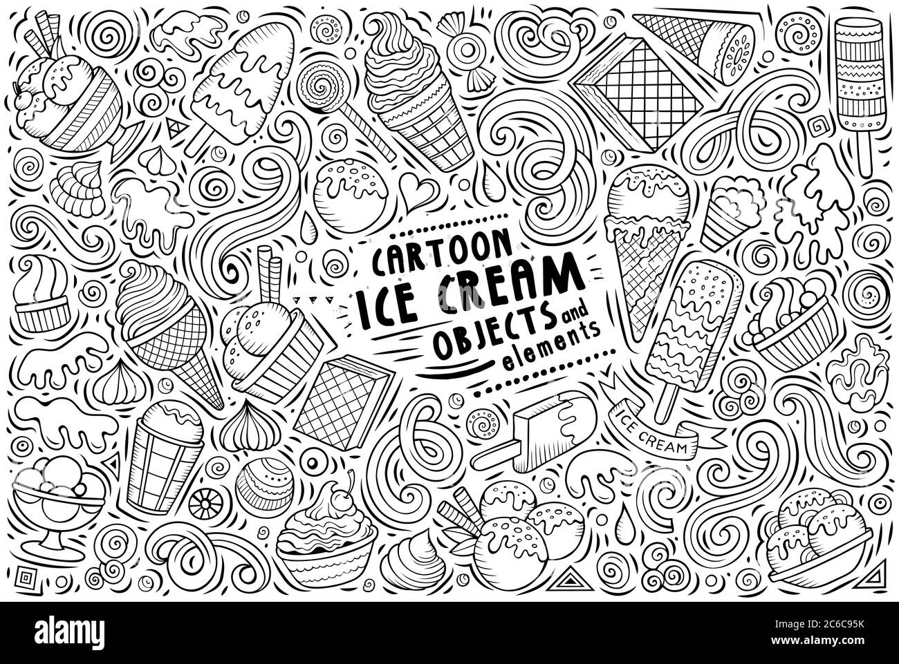 Vektor Doodle Cartoon Satz von Eis-Elemente, Objekte und Symbole Stock Vektor