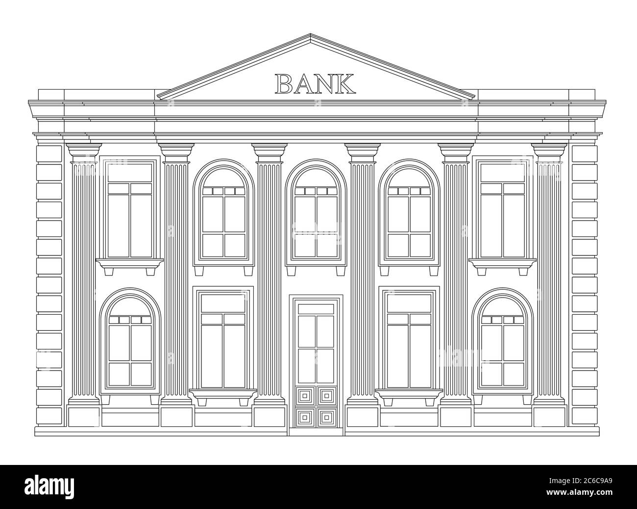 Symbol für die Umrisslinie des Bankgebäudes isoliert. Elegante dünne Linie Stil Zeichnung Design Stock Vektor