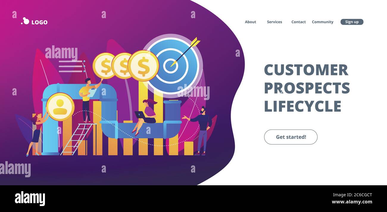 Zielseite für das Sales Pipeline Management Konzept. Stock Vektor