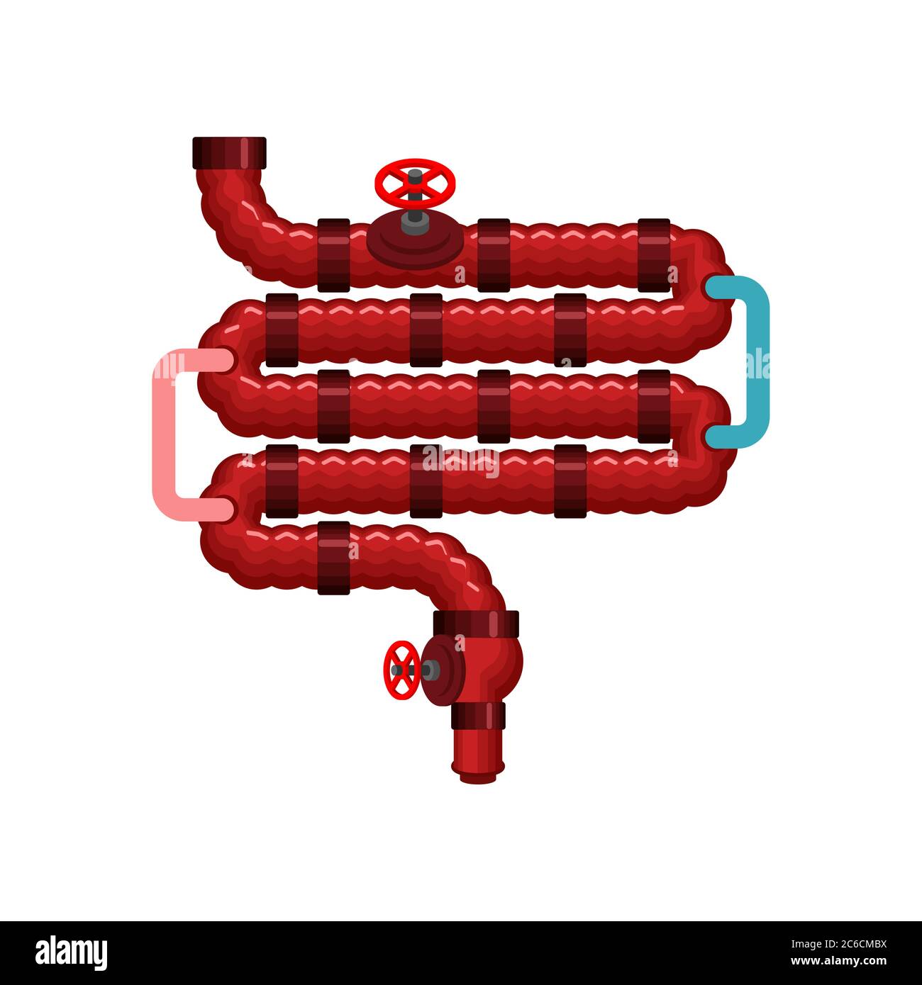 Metall Ösophagus und Rektum. Künstliches Organ. Zukunft der Kybernetik. Anatomie des Roboters. Roboter Gastrointestinaltrakt Innere Organe. Cyborg Esophag Stock Vektor