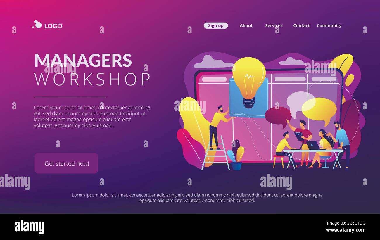 Landing Page für Workshop-Konzept für Manager. Stock Vektor