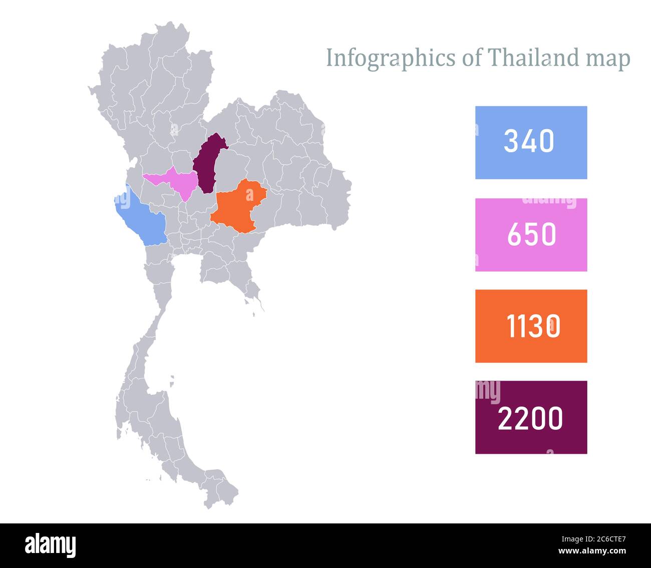 Infografiken von Thailand Karte, einzelne Regionen Vektor Stock Vektor