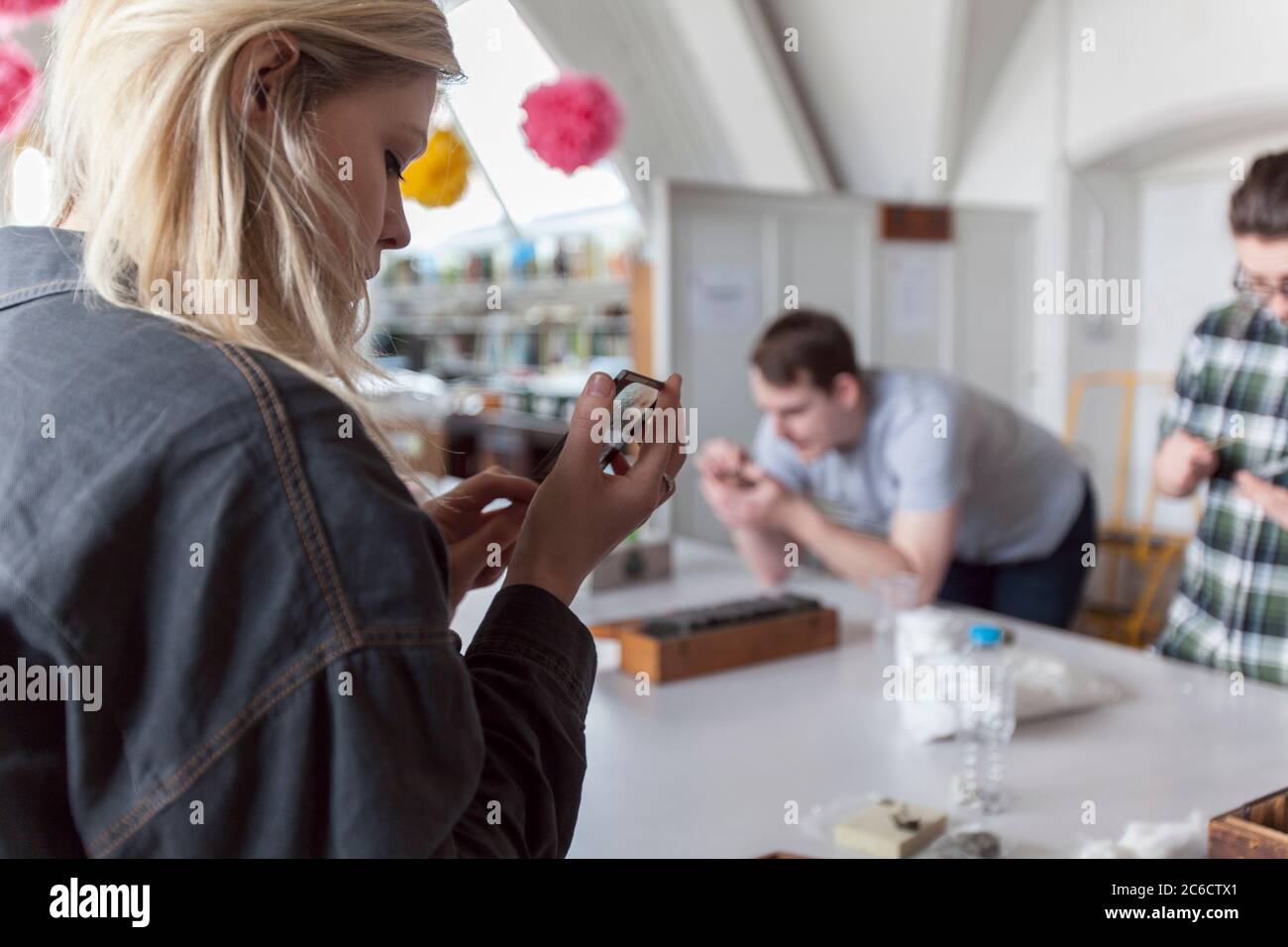 Botanik und Natur. Botanisches Lernen und Lehren. Pflanzen, Wissenschaft, Proben, Konservierung, Kurator, Glas-Dias, fotografische Platten, Reinigung Stockfoto