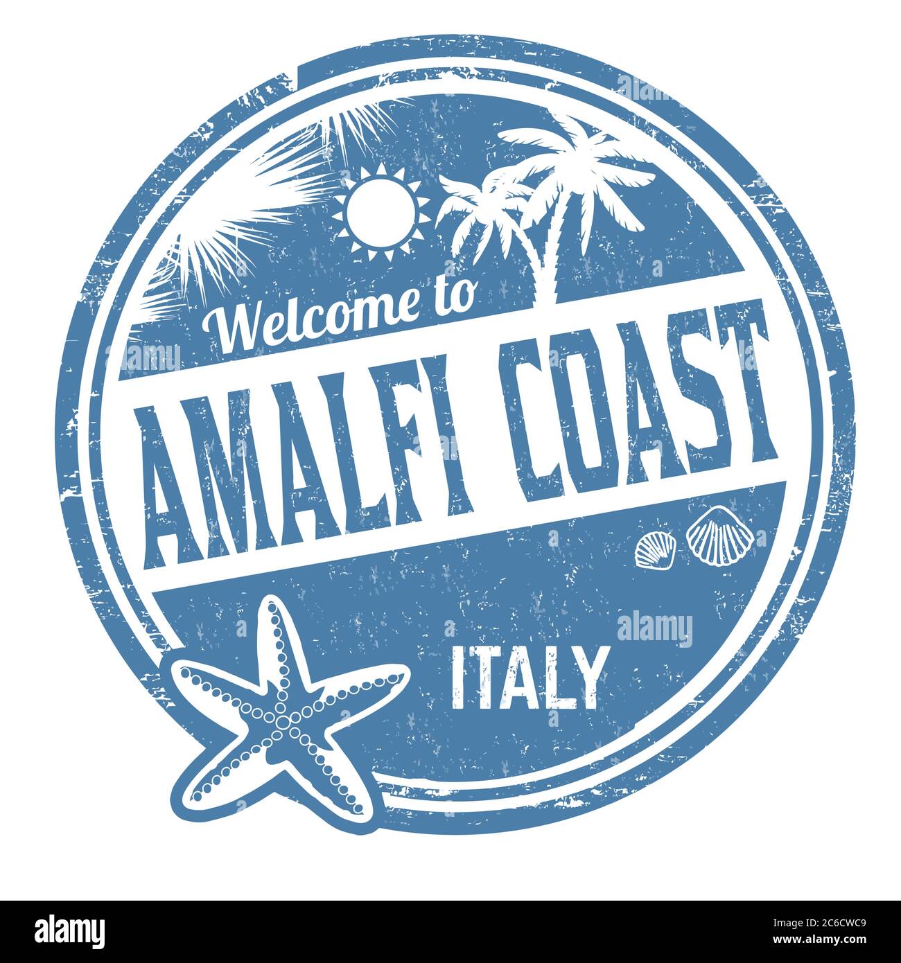 Willkommen bei Amalfi Küste Zeichen oder Stempel auf weißem Hintergrund, Vektor-Illustration Stock Vektor