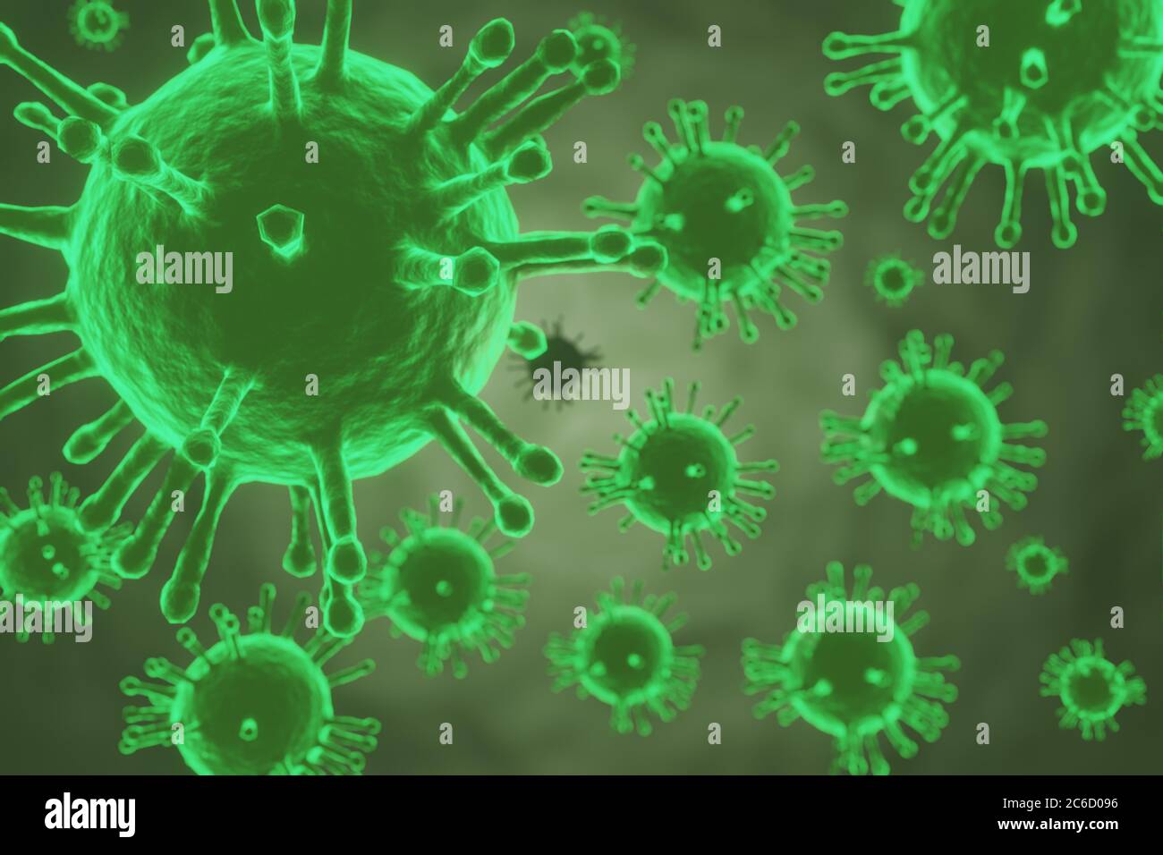 Bilder von Influenza-Virus-Zellen COVID-19. Banner Hintergrund Coronavirus Covid-19 Influenza Pandemic Cell Disease Crisis Medical Health in 3D Stockfoto