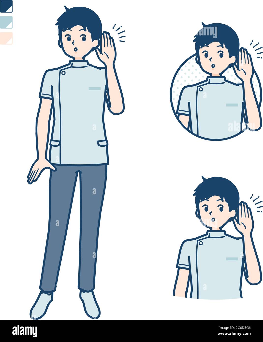 Ein junger Krankenschwester Mann mit Listening Bilder. Es ist Vektorgrafik, so dass es einfach zu bearbeiten ist. Stock Vektor