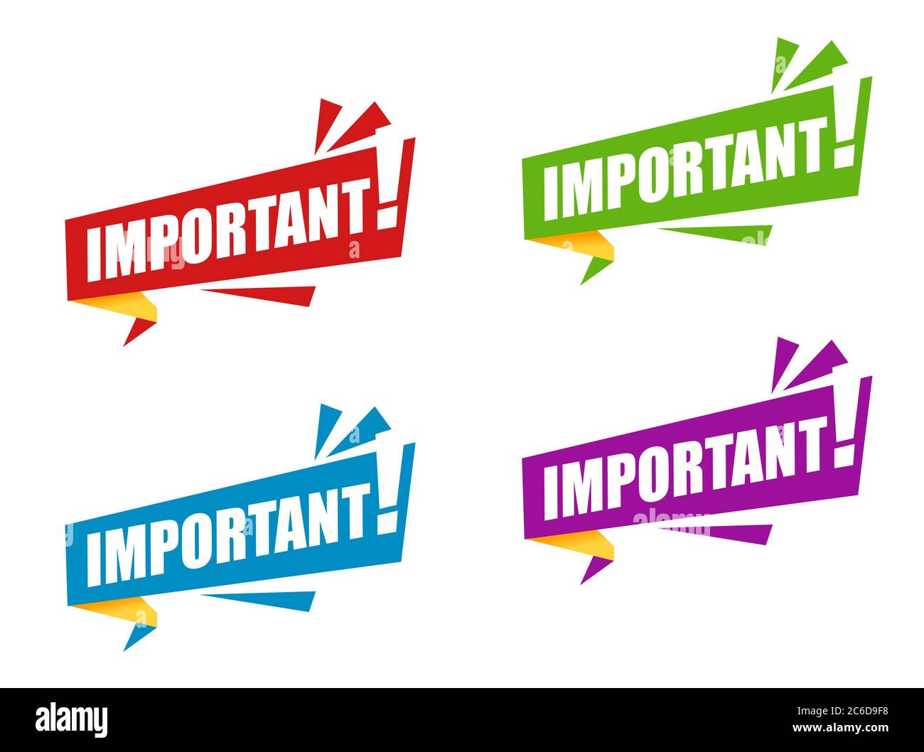 Legen Sie die Bedeutung des Farbbands mit dem Ausrufezeichen fest. Modernes Web Banner Element, rot, grün, blau. Vector Banner in modernem Flachstil auf Weiß. Stock Vektor