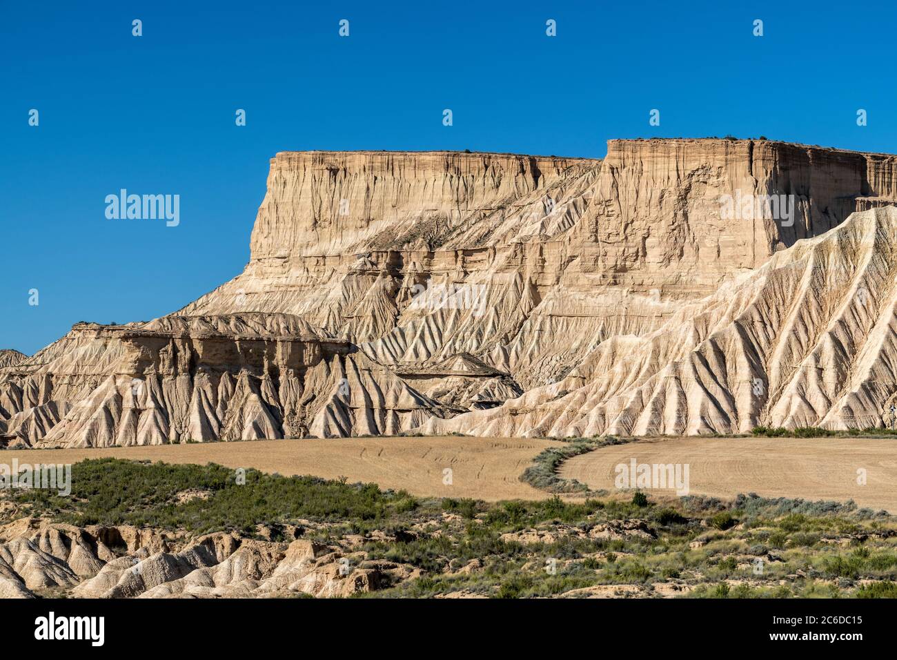 Wüstenlandschaft, Bardenas Reales Badlands, Navarra, Spanien Stockfoto