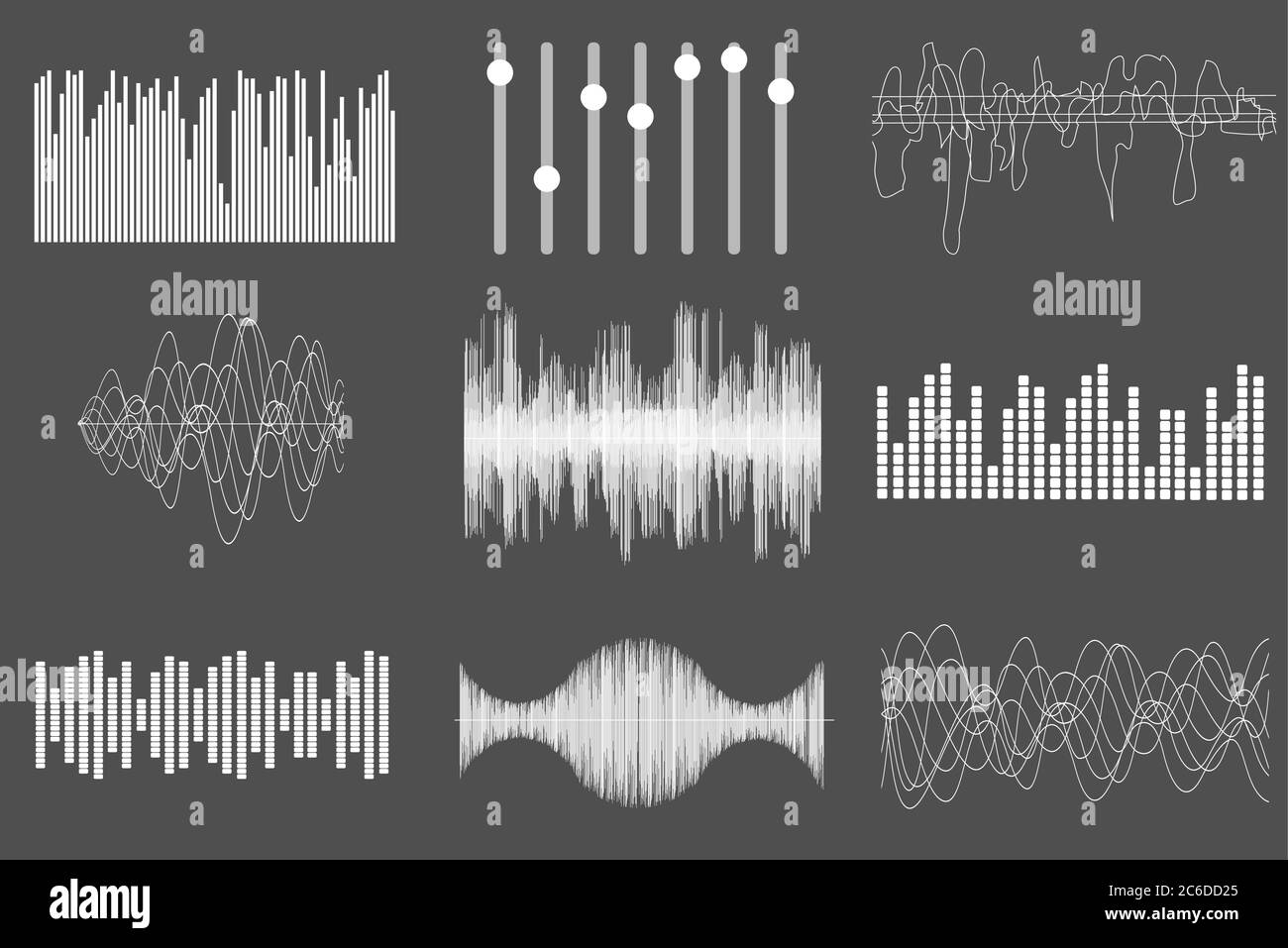 Weißer Sound, Musik, Wellen. Audiotechnik, visueller musikalischer Puls. Vektorgrafik Stock Vektor