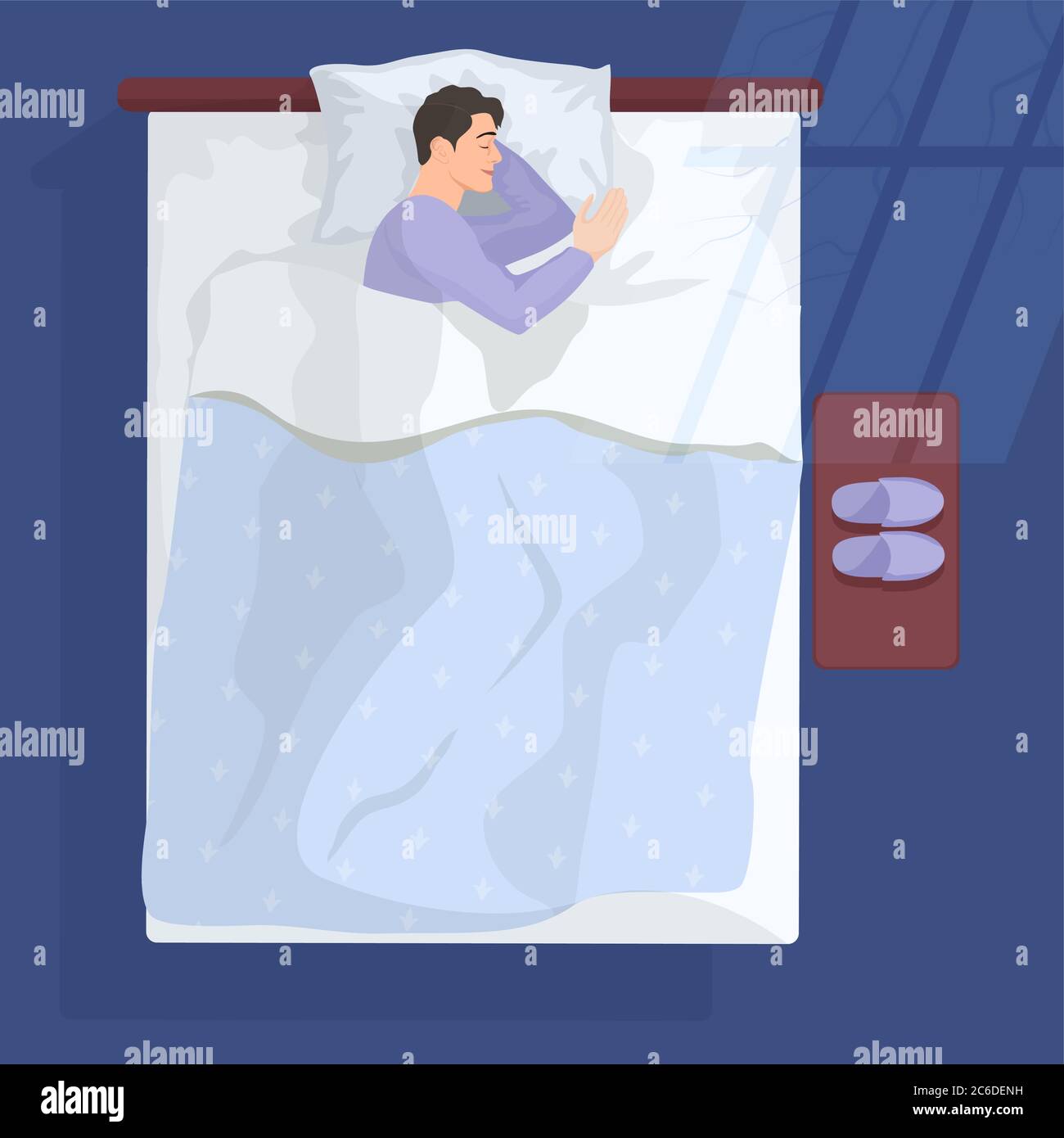 Schlafender Mann in der Nacht in der Nähe des Fensters. Stock Vektor