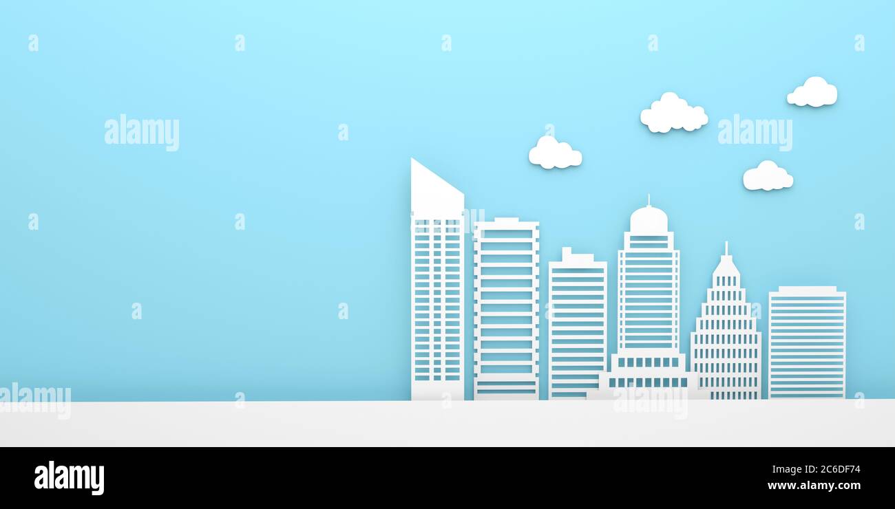 White Paper Wolkenkratzer Gebäude moderne Stadt 3D-Illustration Stockfoto