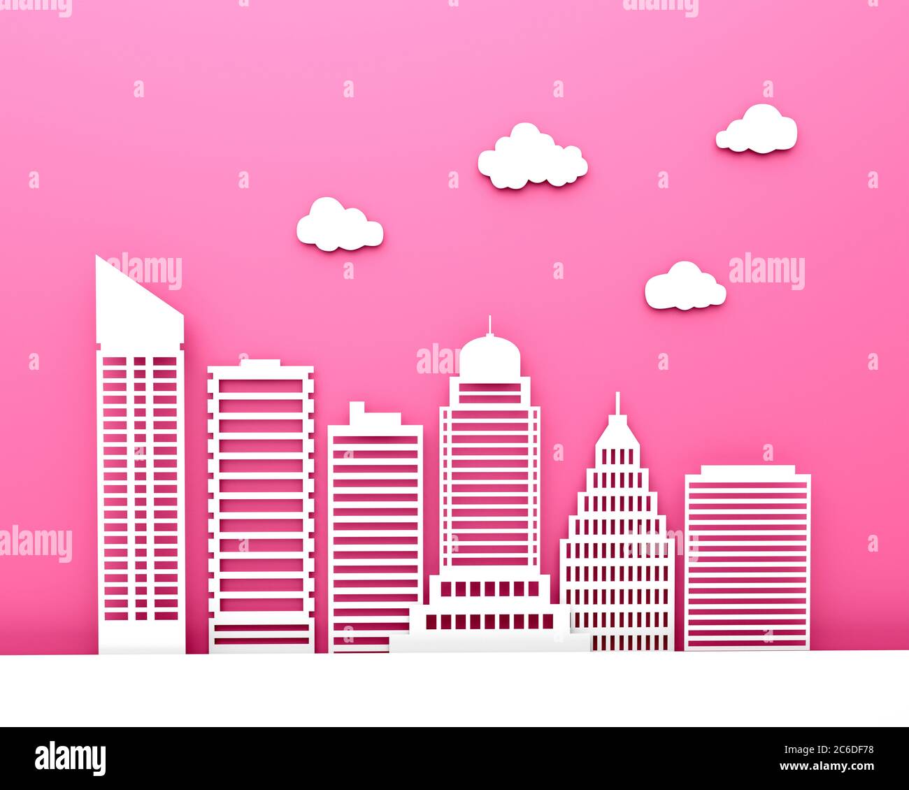 White Paper Wolkenkratzer Gebäude moderne Stadt 3D-Illustration Stockfoto