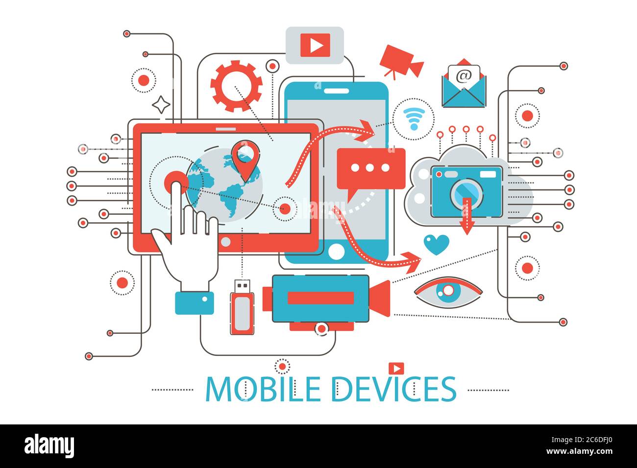 Moderne Flat Thin Line Design-Technologie mobile Geräte und Gadgets Konzept für Web-Banner-Website, Präsentation, Flyer und Poster Stock Vektor