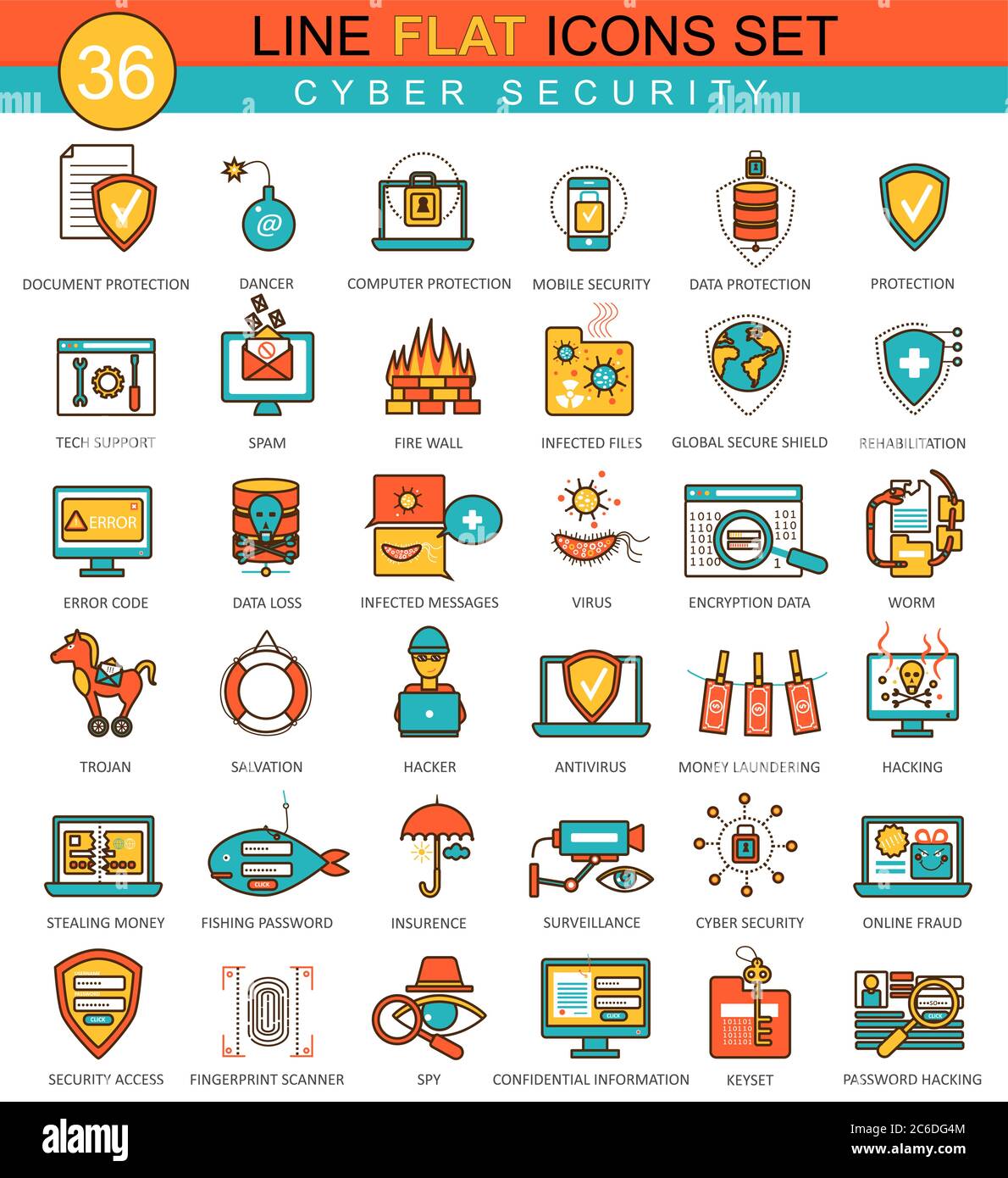 Vector Cyber Security flacher Symbolsatz. Modernes elegantes Design für Web Stock Vektor