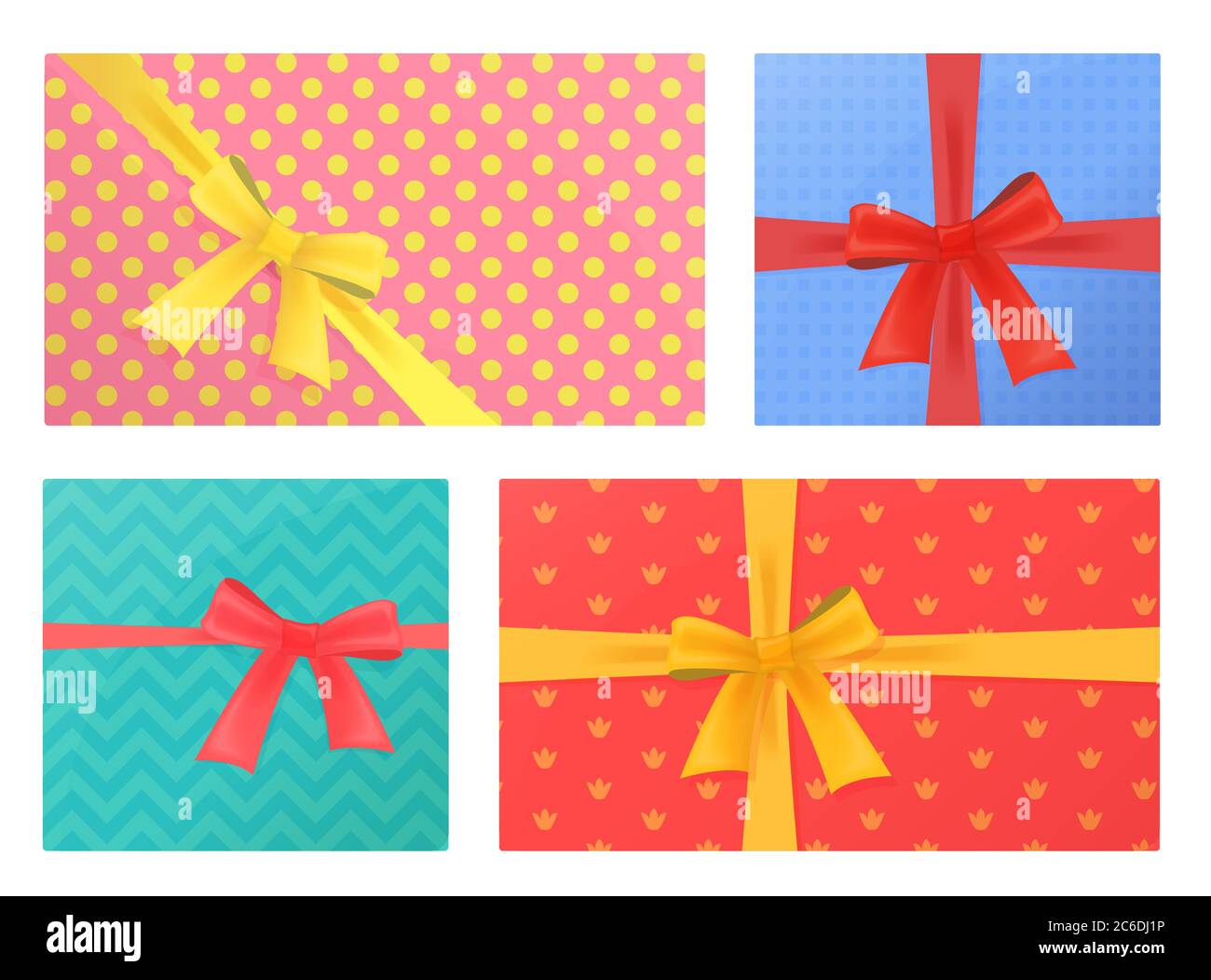 Geburtstag und Weihnachten Feiertage verpackt Geschenk Geschenke Pack.Draufsicht Stock Vektor