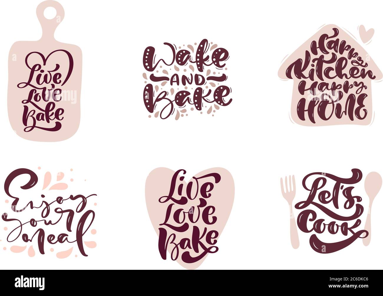 Set Kochen Kalligraphie Schrift Vektor-Zitate für Logo Lebensmittel Blog Küche. Hand gezeichnet niedlichen Zitat Design Kochen Element. Für Restaurant, Cafe-Menü Stock Vektor