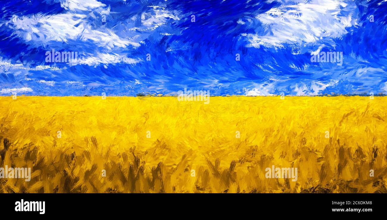 Landschaft Feld Getreide impressionistischen Ölgemälde lebendige Farbe Stockfoto