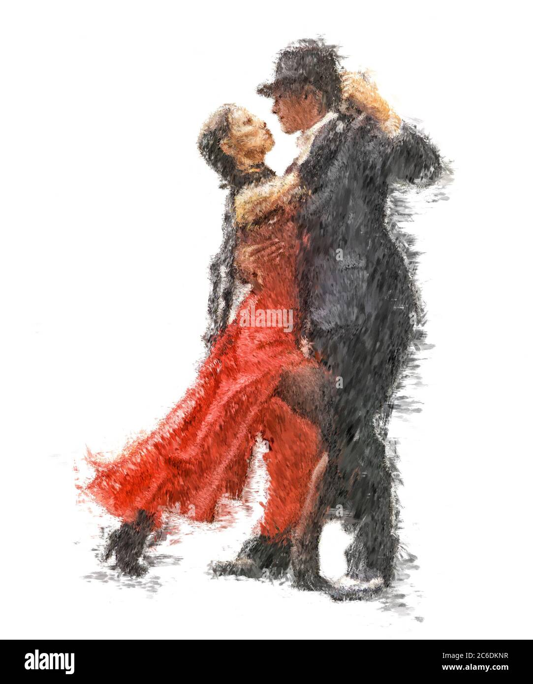 tango-Tänzer im Impressionismus-Stil isoliert auf weißem Hintergrund gemalt Stockfoto