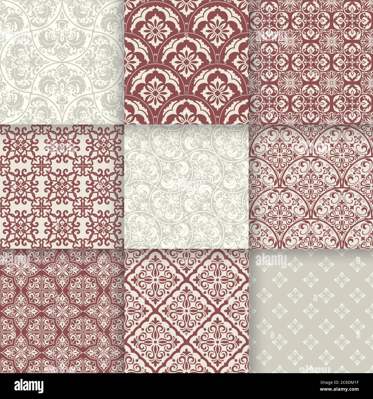 Antike nahtlose Hintergrund-Kollektion. Antike Retro abstrakte Muster Set Sammlung kann für Tapete, Web-Seite Hintergrund, Oberflächen-Texturen verwendet werden Stock Vektor