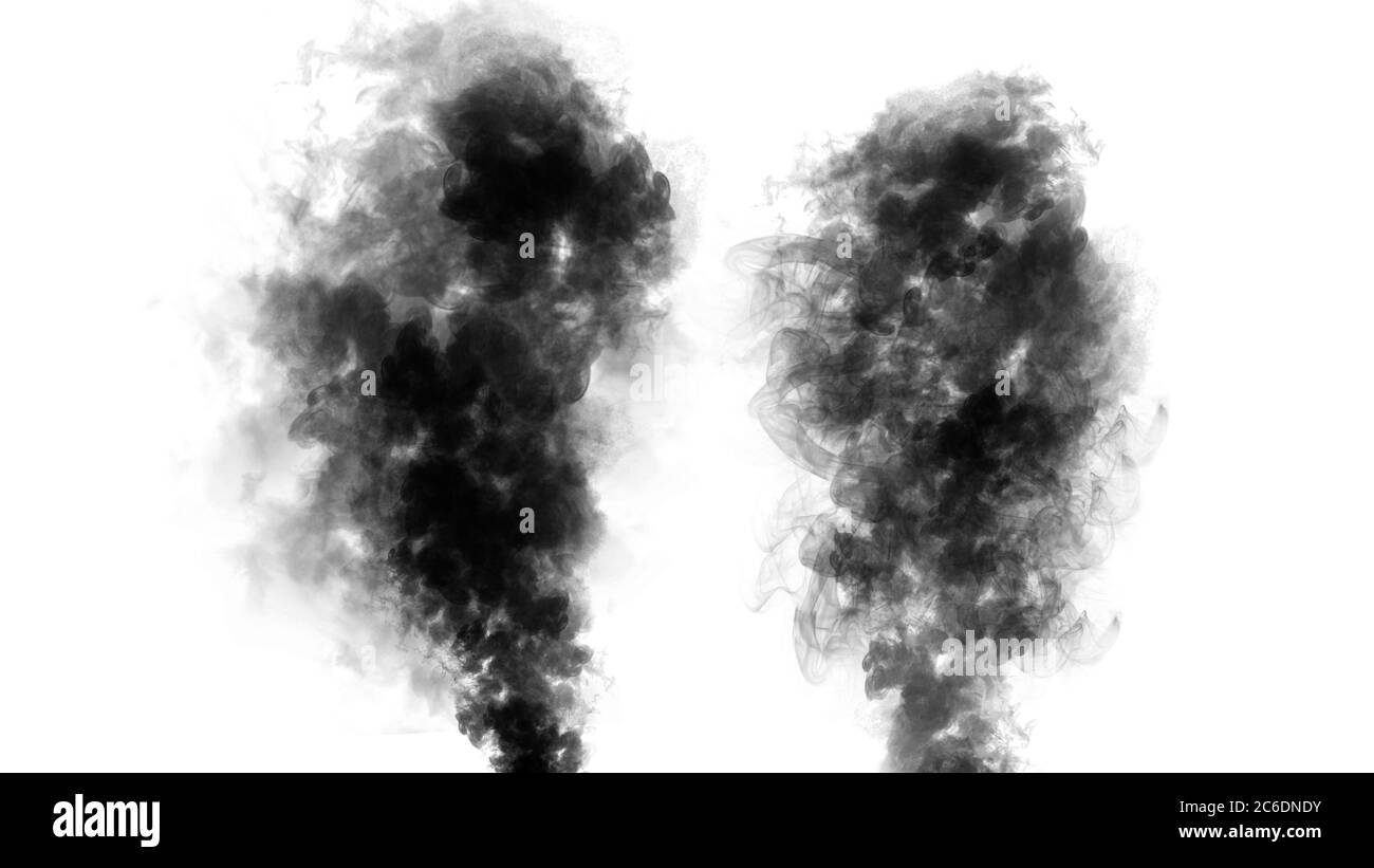 Rauchbombe auf isoliertem weißem Hintergrund. Texturüberlagerungen. Stockfoto