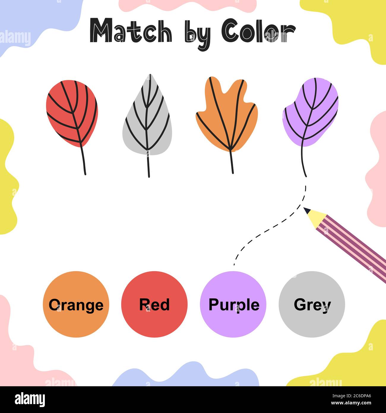 Passende Spiel für Kinder. Wählen Sie die richtigen Farben für Blätter Stock Vektor