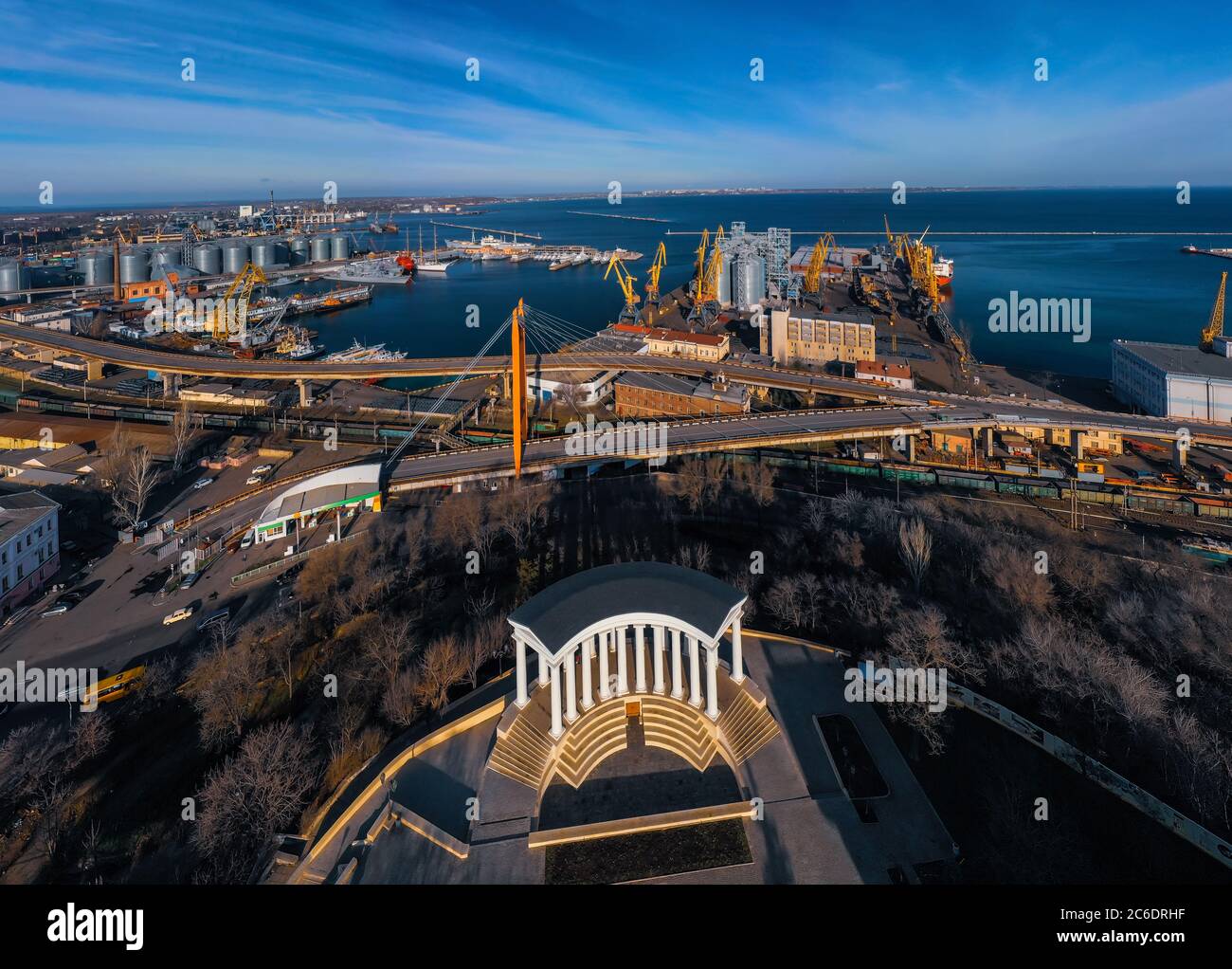 Drohne Panorama-Foto von Port Odessa Ukraine bei sonnigen Tag Stockfoto
