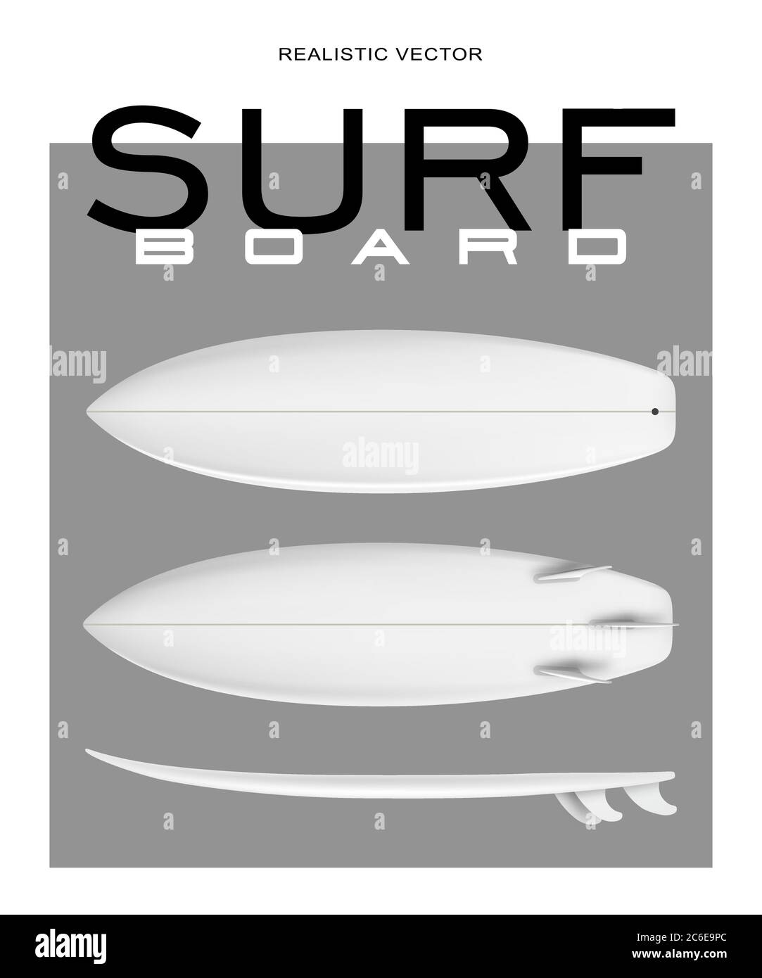 Realisric Surfbrett Vorder Rückseite Seitenansicht im Vektorformat Stock Vektor