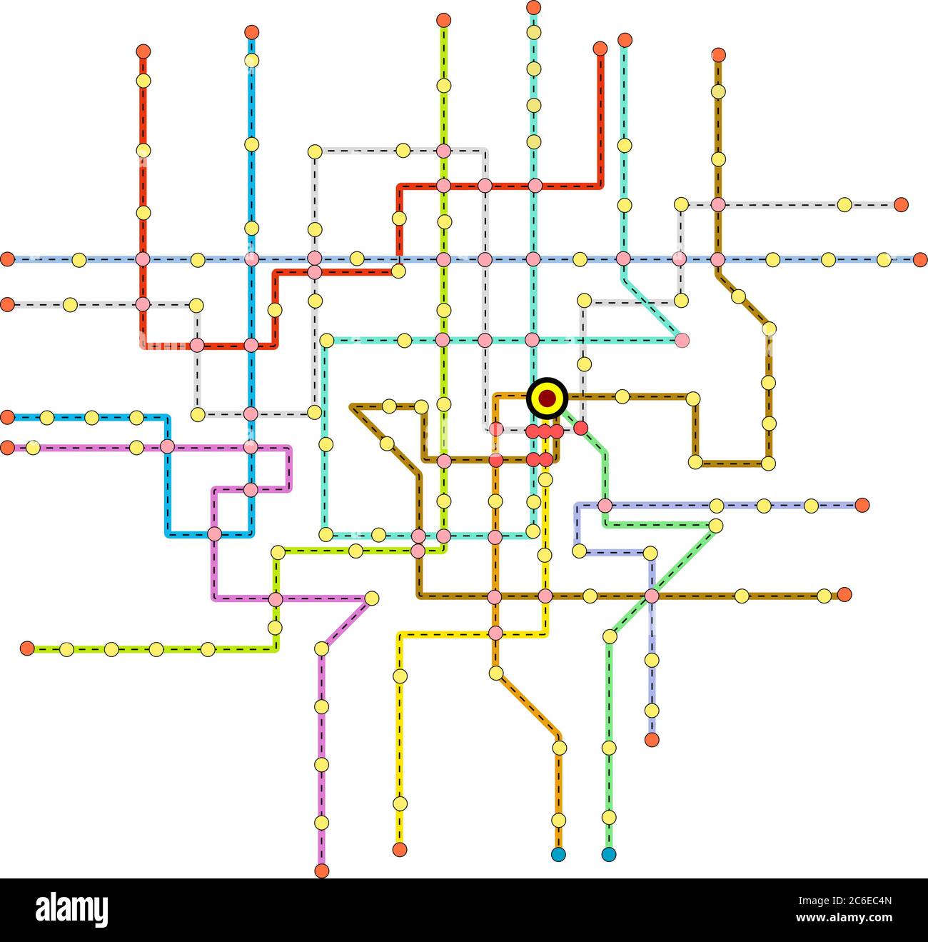 U-Bahn-Plan, Karte für öffentliche Verkehrsmittel, fiktive Vektorgrafik, freier Kopierraum Stock Vektor