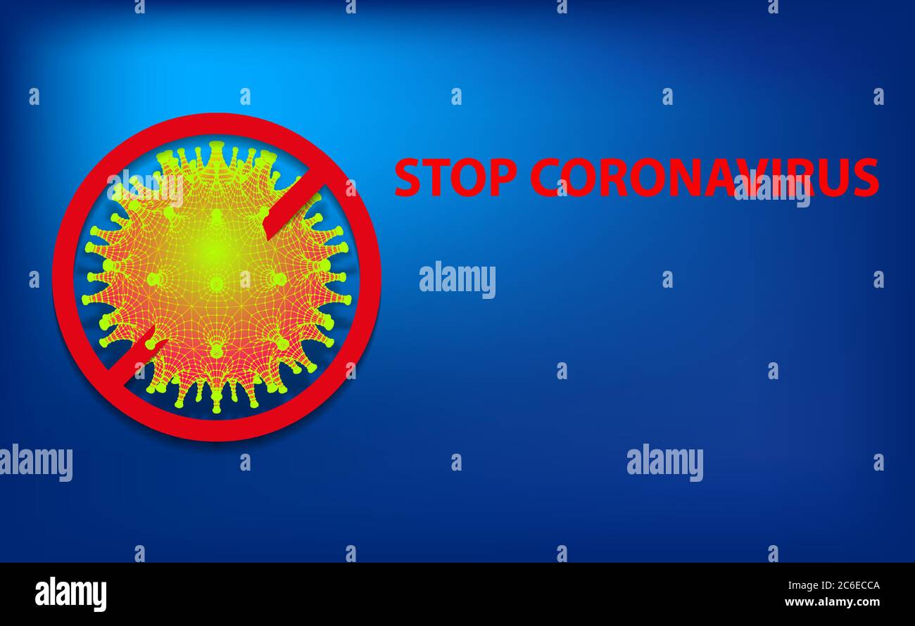 Stoppen Sie Coronavirus Banner oder Poster Vorlage. Corona Virus in der Welt, globale Verbreitung und Konzept zur Beendigung des Covid-19 Virus. Vektorgrafik Stock Vektor