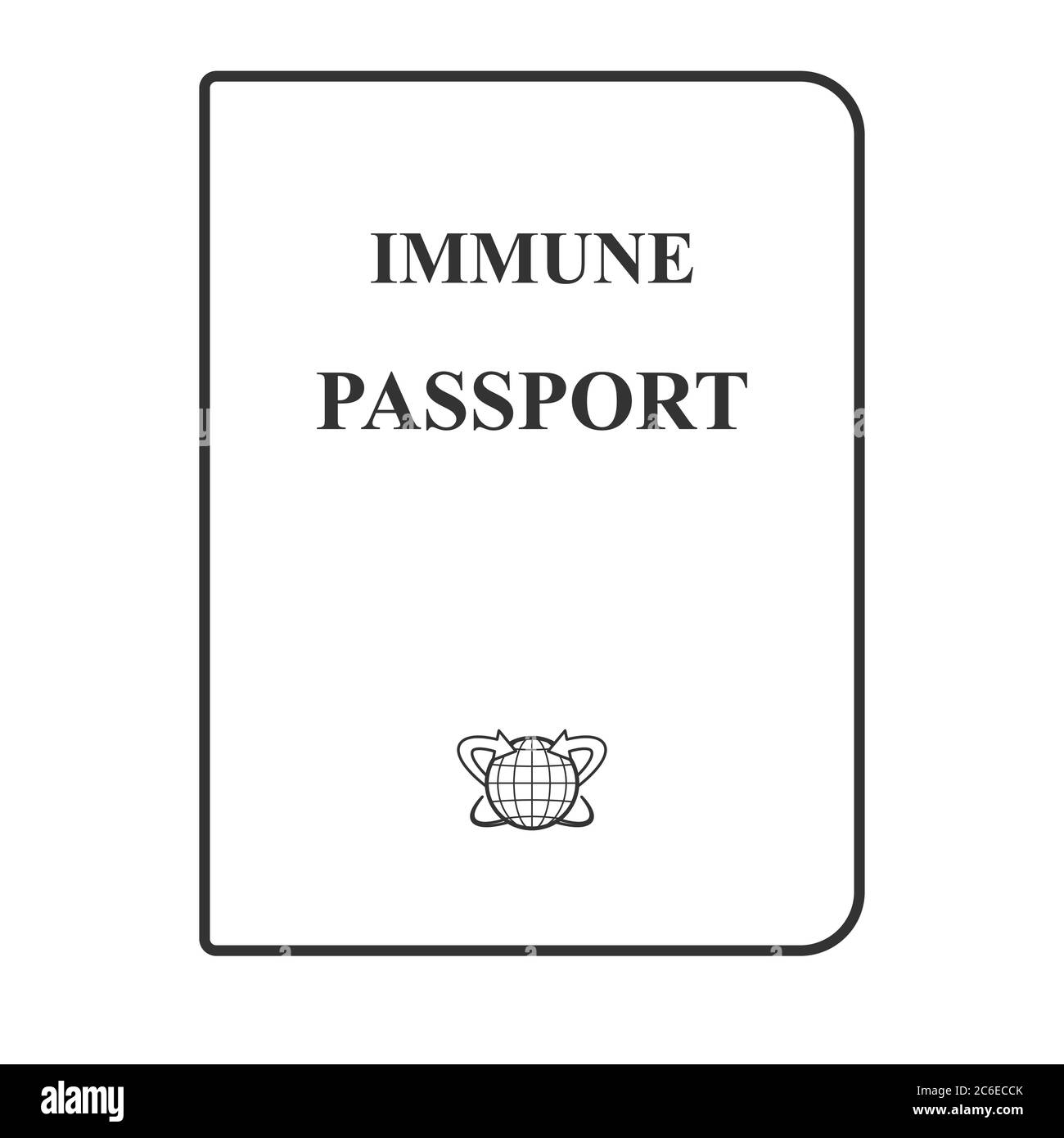 Immunität Pass. Beispieldesign. Lineares monochromes Symbol. Dokument einer Person, die gegen Coronavirus Covid 19 immun ist. Vektorgrafik. Stock Vektor