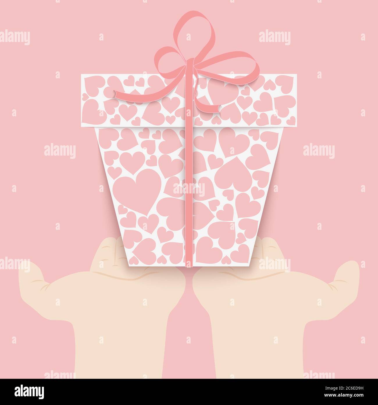 Geschenkbox voller Herzen auf Palmen. Konzept Vorlage Liebe gratulatorische Layout-Design. Happy Valentines Day Karte. Vektorgrafik. Stock Vektor