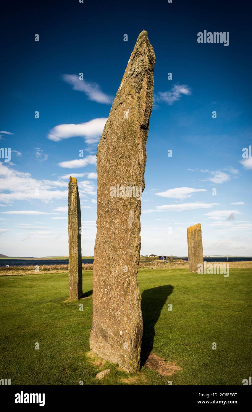 Die Standing Stones von Stenness neolithischen Kreis bei Stenness, Orkney, Schottland, UK Stockfoto