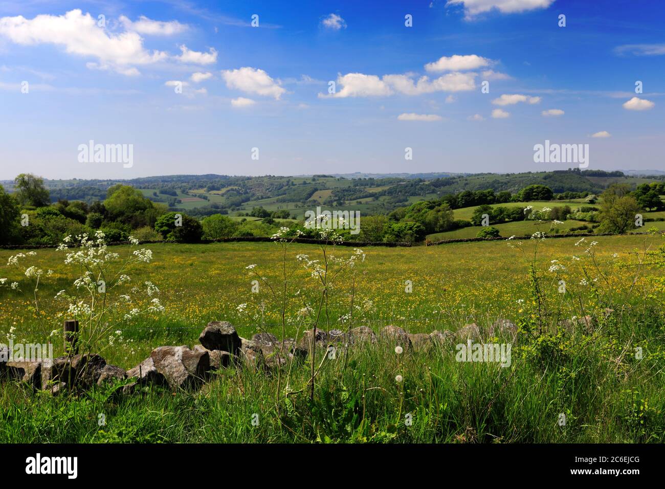 Sommerblick über das Amber Valley, Ambergate Town, Derbyshire, England, Großbritannien Stockfoto