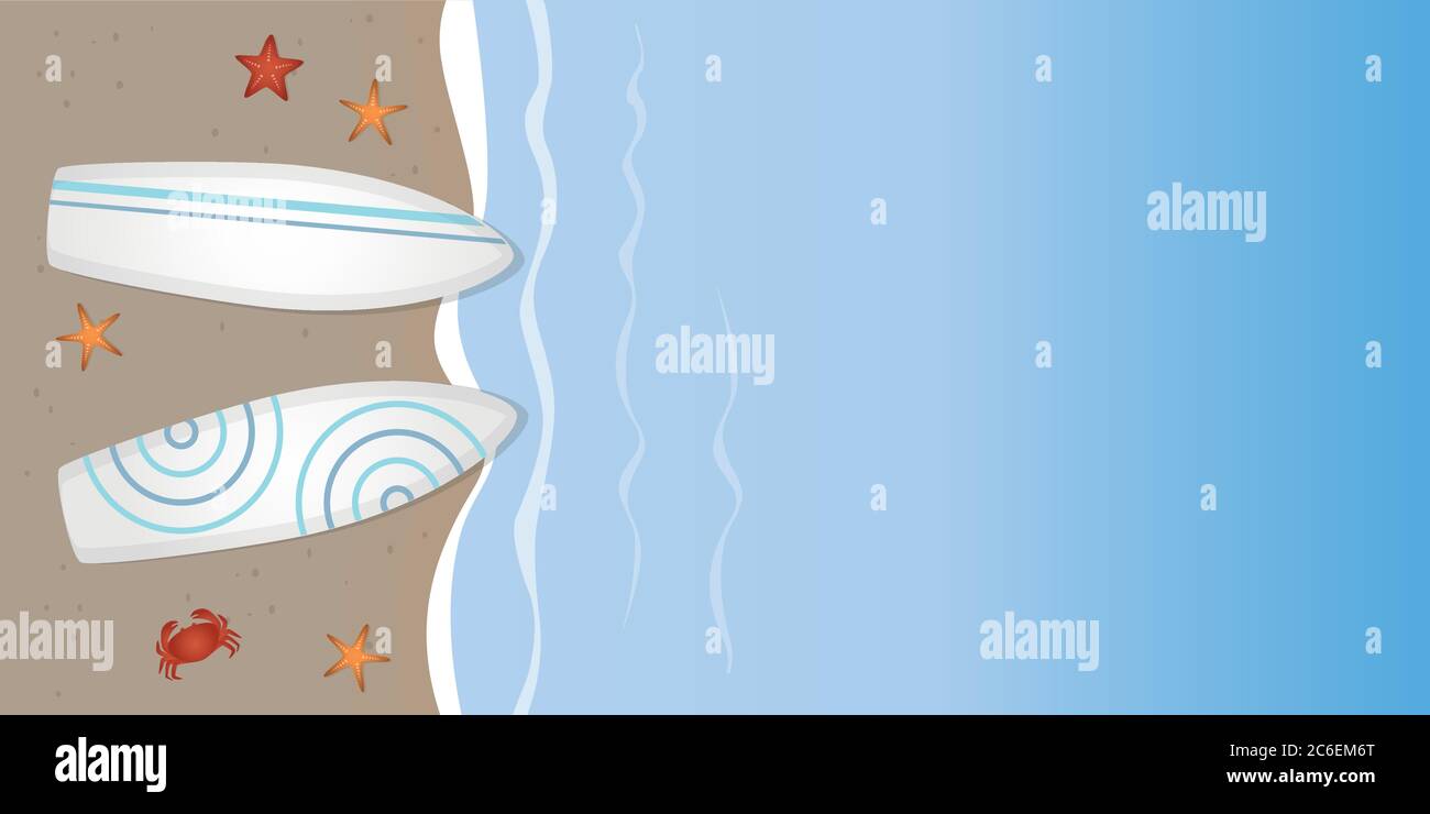 Zwei surfbretter am Strand mit Seestern Sommerurlaub Design mit Kopie Raumzeiger Abbildung: EPS 10. Stock Vektor
