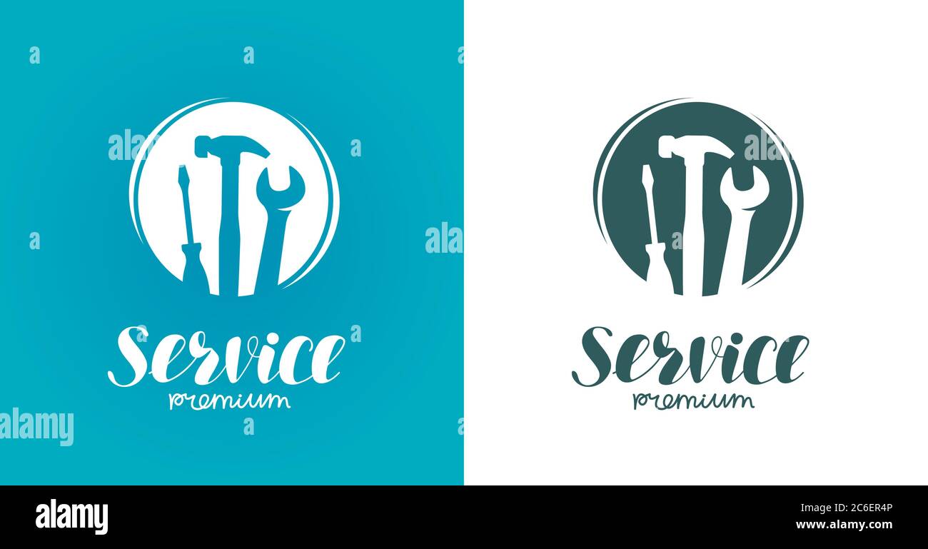Service-Logo oder -Etikett. Konstruktion, Reparatur Vektor Illustration Stock Vektor