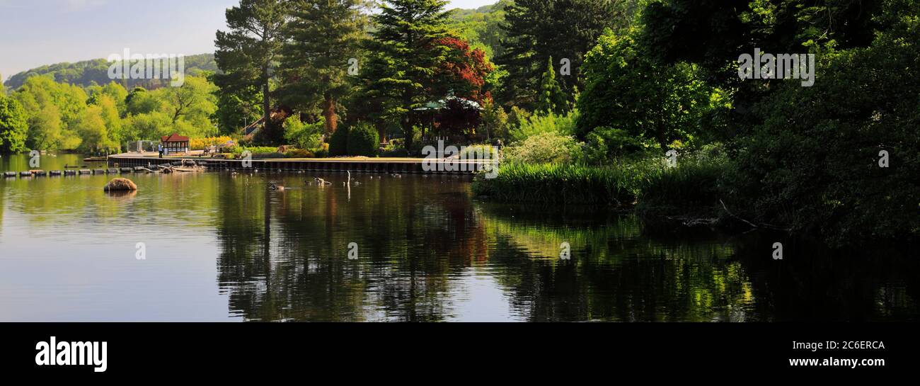 Blick auf den Frühling der River Gardens, Fluss Derwent, Belper Stadt, Amber Valley, Derbyshire Dales, England, Großbritannien Stockfoto