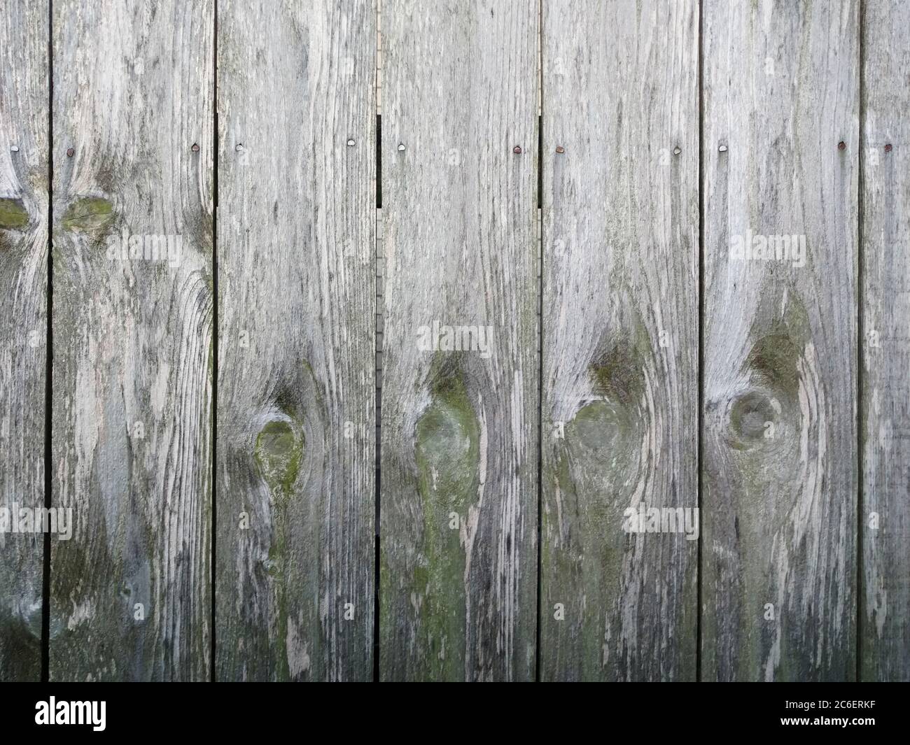 Eine grau verwitterte Holz Zaun Wand Hintergrund Stockfoto