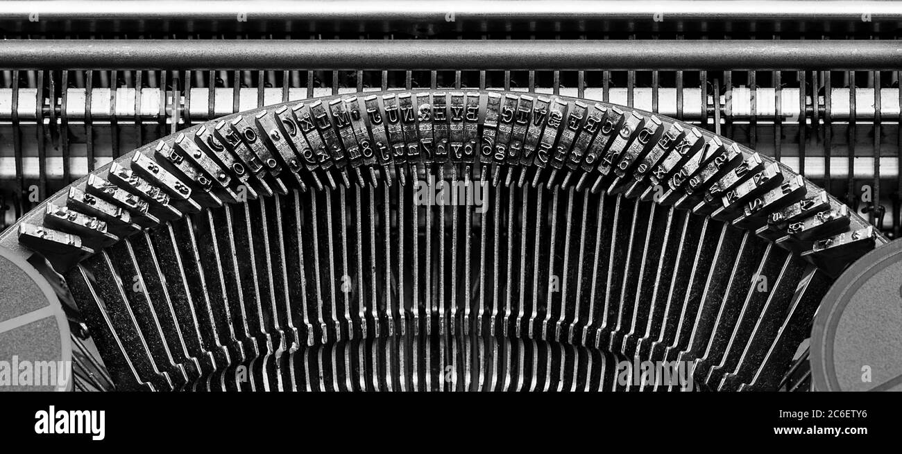 Tasten einer Handschreibmaschine (Schwarzweiß) Stockfoto