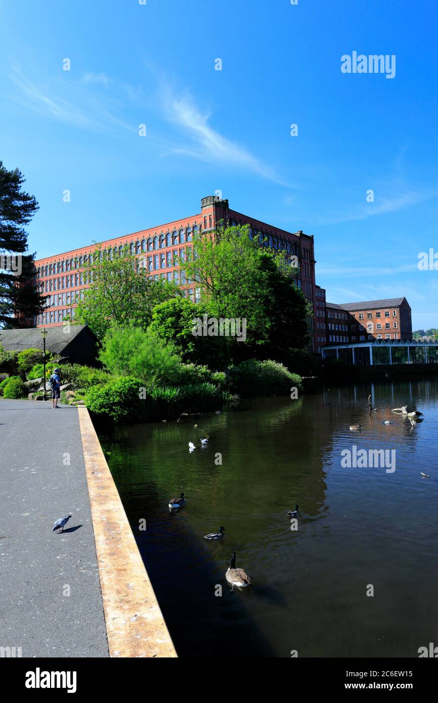 Blick auf den Frühling der River Gardens, Fluss Derwent, Belper Stadt, Amber Valley, Derbyshire Dales, England, Großbritannien Stockfoto